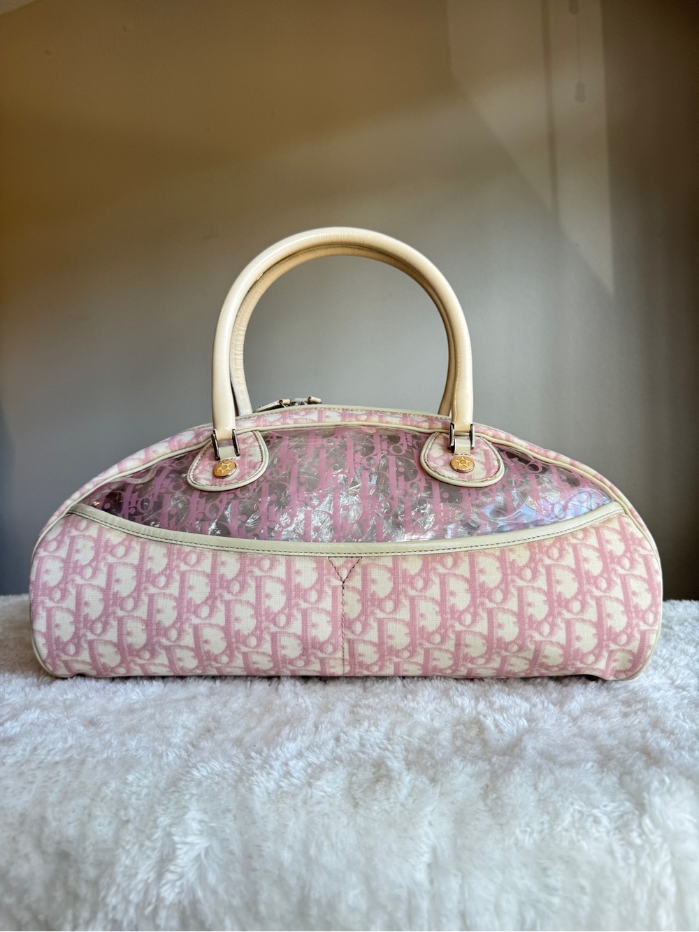 Dior Pink and Cream Oblique Top-Handle Shoulder Bag